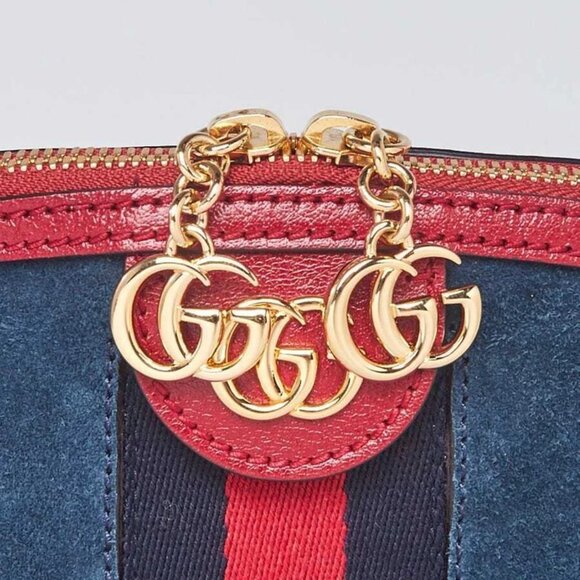 Gucci Blue Suede and Leather Vintage Web Ophidia Small Shoulder Bag - Picture 5 of 11